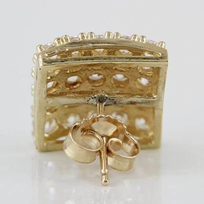 10K Yellow Gold Square Pave CZ Cubic Zirconia Stud Earrings - Image 4