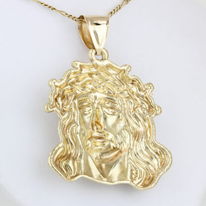 10K Yellow Gold Diamond-Cut Frosted Jesus Christ Religious Pendant - Image 3