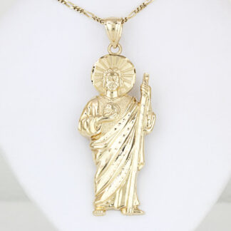 10K Yellow Gold Diamond-Cut Saint Jude/ San Judas Religious Pendant