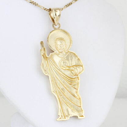 10K Yellow Gold Diamond-Cut Saint Jude/ San Judas Religious Pendant - Image 3