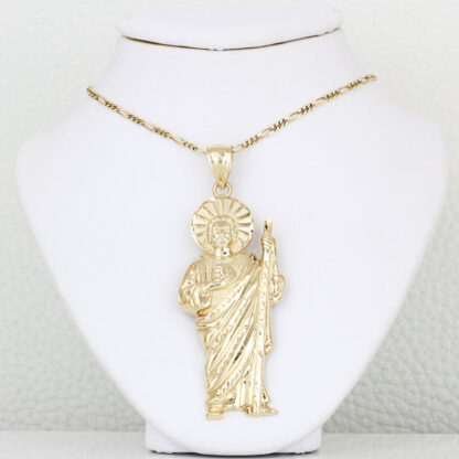 10K Yellow Gold Diamond-Cut Saint Jude/ San Judas Religious Pendant - Image 4