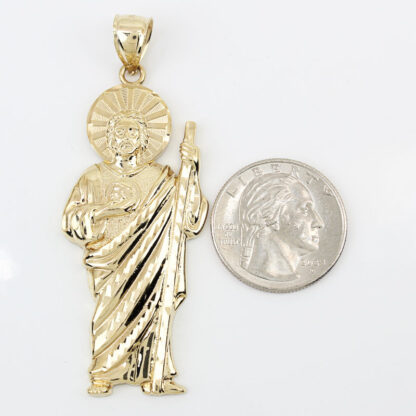 10K Yellow Gold Diamond-Cut Saint Jude/ San Judas Religious Pendant - Image 6