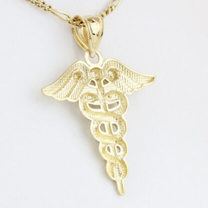 10K Yellow Gold Medicine Symbol Caduceus Pendant Charm - Image 3