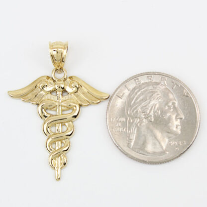 10K Yellow Gold Medicine Symbol Caduceus Pendant Charm - Image 7