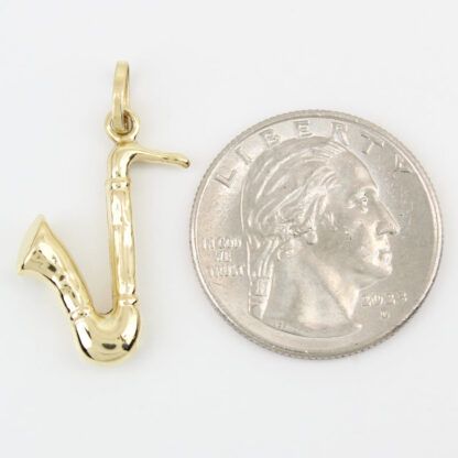 14K Yellow Gold Saxophone Instrument Pendant Charm - Image 6