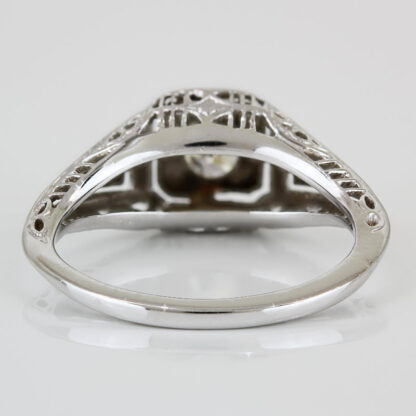 18k White Gold Diamond Solitaire Filigree Band Ring - Image 4