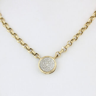 14K Yellow Gold 18" Rolo Link Chain w/ 1.0 CTW Diamond Pave Disc Pendant
