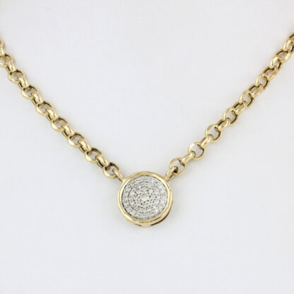 14K Yellow Gold 18" Rolo Link Chain w/ 1.0 CTW Diamond Pave Disc Pendant