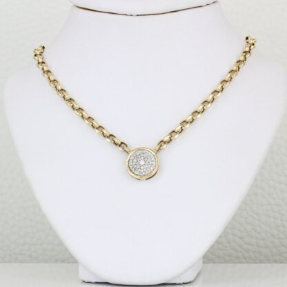 14K Yellow Gold 18" Rolo Link Chain w/ 1.0 CTW Diamond Pave Disc Pendant - Image 5