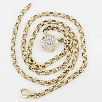 14K Yellow Gold 18" Rolo Link Chain w/ 1.0 CTW Diamond Pave Disc Pendant - Image 6