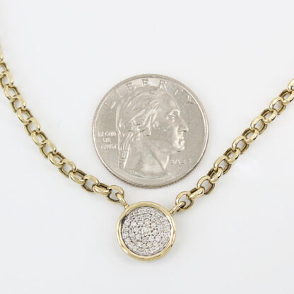 14K Yellow Gold 18" Rolo Link Chain w/ 1.0 CTW Diamond Pave Disc Pendant - Image 7