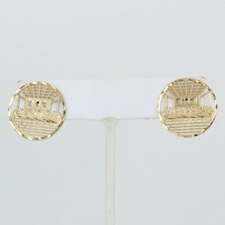 10K Yellow Gold Circular Last Supper Religious Stud Earrings