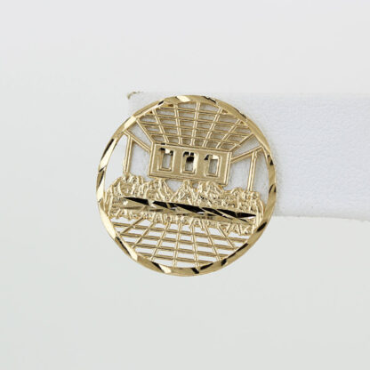 10K Yellow Gold Circular Last Supper Religious Stud Earrings - Image 2