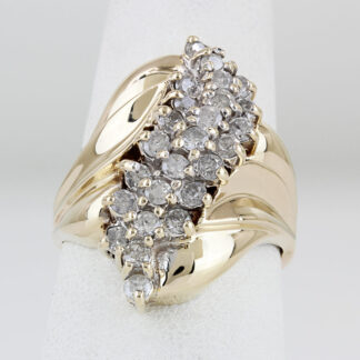 10k Yellow Gold Diamond Cluster Waterfall Cocktail Ring