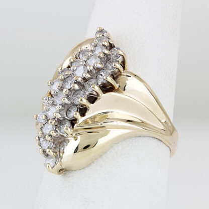 10k Yellow Gold Diamond Cluster Waterfall Cocktail Ring - Image 2