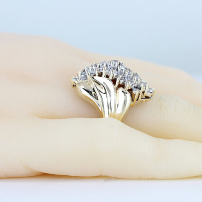 10k Yellow Gold Diamond Cluster Waterfall Cocktail Ring - Image 5