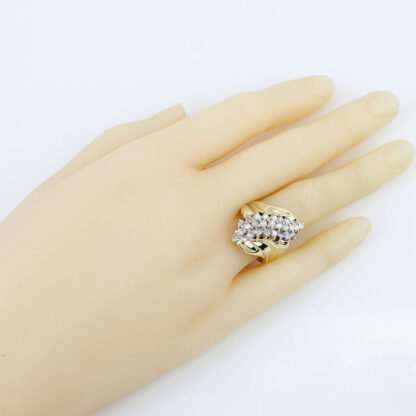 10k Yellow Gold Diamond Cluster Waterfall Cocktail Ring - Image 6