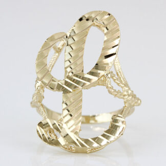 10K Yellow Gold Diamond-Cut Cursive Letter "L" Ring