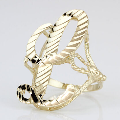 10K Yellow Gold Diamond-Cut Cursive Letter "L" Ring - Image 2