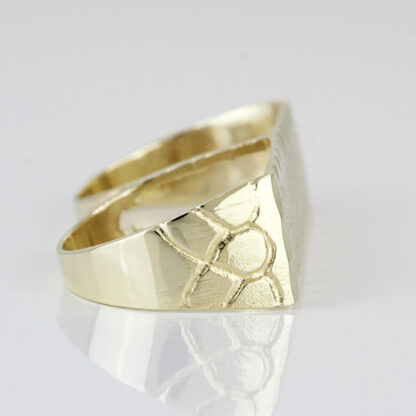 10K Yellow Gold Blank Diamond-Cut Name Plate Two-Finger Ring - Image 3
