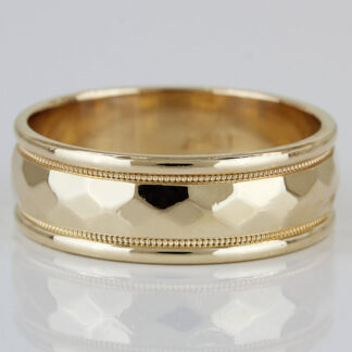 14K Yellow Gold Faceted Milgrain Wedding Band Ring