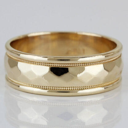 14K Yellow Gold Faceted Milgrain Wedding Band Ring