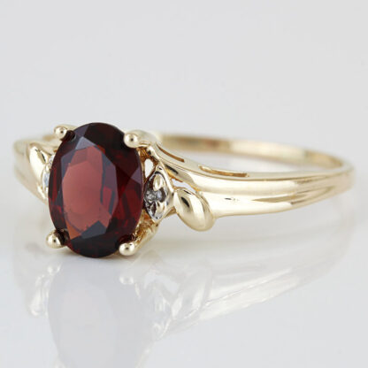 10K Yellow Gold Oval Garnet w/ Diamond Accents Ring - Image 2