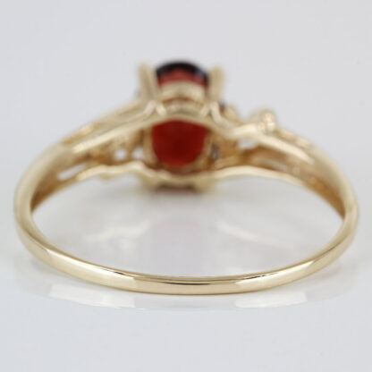 10K Yellow Gold Oval Garnet w/ Diamond Accents Ring - Image 4