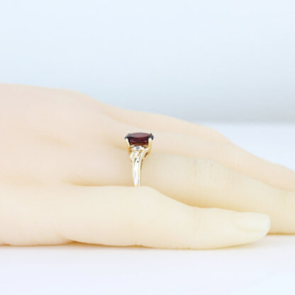 10K Yellow Gold Oval Garnet w/ Diamond Accents Ring - Image 6