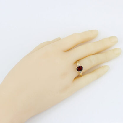 10K Yellow Gold Oval Garnet w/ Diamond Accents Ring - Image 7