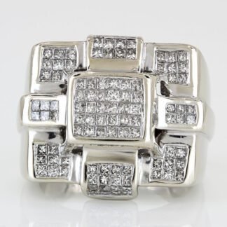 14K White Gold Men's 1 Carat Princess-Cut Diamond Statement Ring