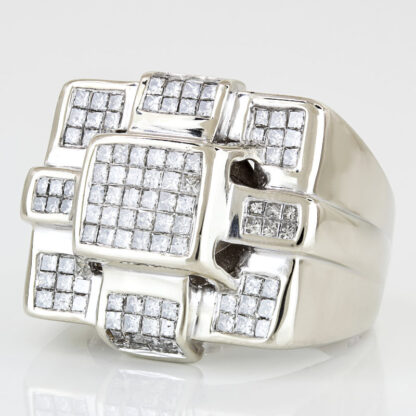 14K White Gold Men's 1 Carat Princess-Cut Diamond Statement Ring - Image 2
