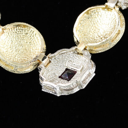 14K Two-Tone Gold Greek/Celtic Rune Disc w/ Garnet Gemstones Omega Link Necklace - Image 5