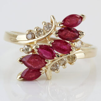 14KYG Marquise Ruby + Diamond Wedding Anniversary Cocktail Ring Gift