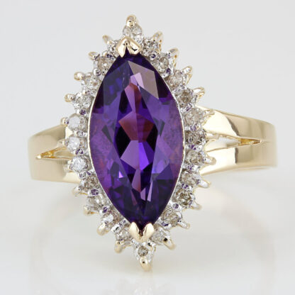 Vintage 14KYG Marquise Amethyst Diamond Anniversary Cocktail Ring Gift