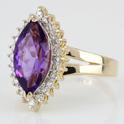 Vintage 14KYG Marquise Amethyst Diamond Anniversary Cocktail Ring Gift - Image 2