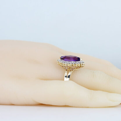 Vintage 14KYG Marquise Amethyst Diamond Anniversary Cocktail Ring Gift - Image 6