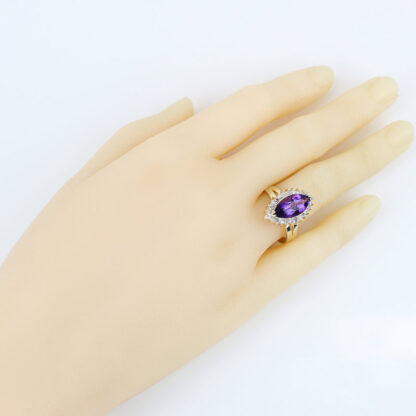 Vintage 14KYG Marquise Amethyst Diamond Anniversary Cocktail Ring Gift - Image 7