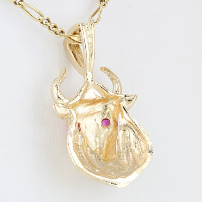 14KYG Bull Head Pendant Lab-Created Ruby Eyes Taurus Charm Zodiac Gift - Image 3