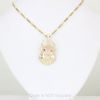 14KYG Bull Head Pendant Lab-Created Ruby Eyes Taurus Charm Zodiac Gift - Image 4