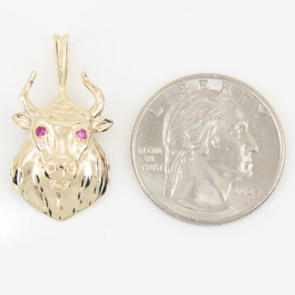 14KYG Bull Head Pendant Lab-Created Ruby Eyes Taurus Charm Zodiac Gift - Image 6