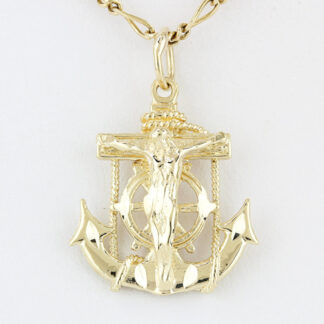 14KYG Crucifix Anchor Wheel Jesus Pendant Nautical Catholic Charm Gift