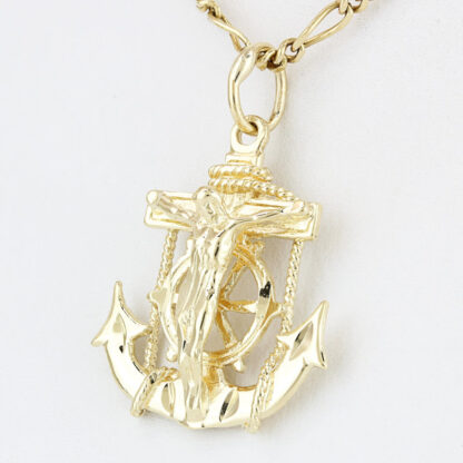 14KYG Crucifix Anchor Wheel Jesus Pendant Nautical Catholic Charm Gift - Image 2