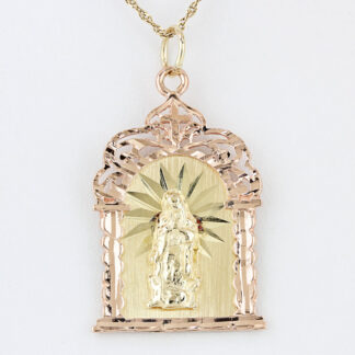 14K Two-Tone Gold Virgin Mary Pendant Religious Catholic Charm Vintage Gift