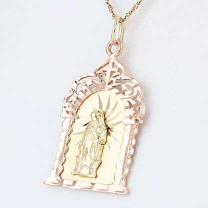 14K Two-Tone Gold Virgin Mary Pendant Religious Catholic Charm Vintage Gift - Image 2