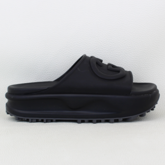 Gucci Interlocking G Women's Slide in Black Rubber Platform Sandals - Size 38/8W