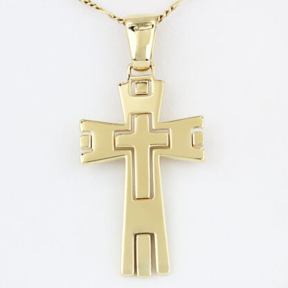 18KYG Vintage Italian Christian Cross Pendant Double Layered Modernist