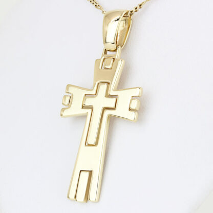 18KYG Vintage Italian Christian Cross Pendant Double Layered Modernist - Image 2