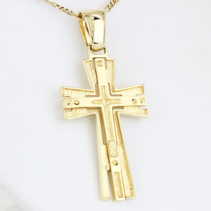 18KYG Vintage Italian Christian Cross Pendant Double Layered Modernist - Image 3