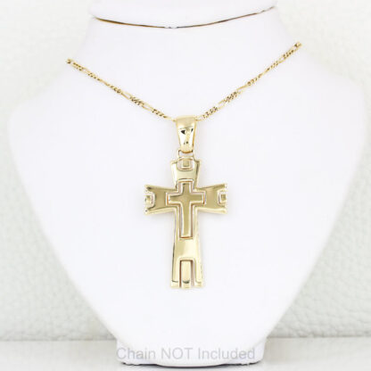 18KYG Vintage Italian Christian Cross Pendant Double Layered Modernist - Image 4